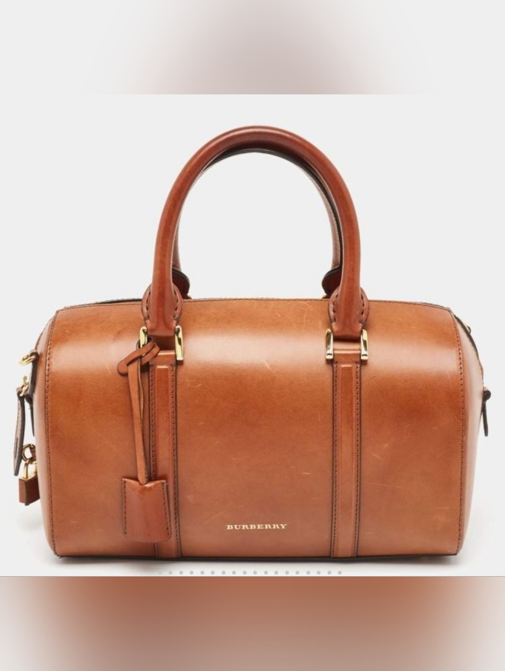 Burberry Tan Leather Medium Alchester Bowler Bag Bowling Bag W Key & Lock